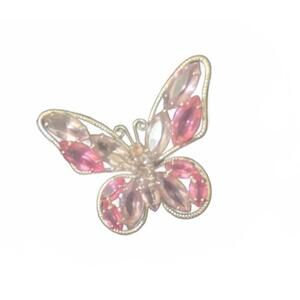 Butterfly Shaped Women's Brooch with Pink and Clear Stones